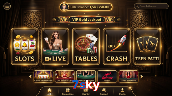 Main screen of 7Sky casino page for PK players